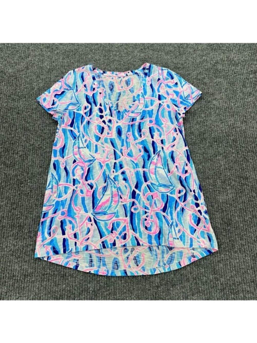 Lilly Pulitzer Etta Vneck Short Sleeve Nautical Anchor Print Cotton Womens Small